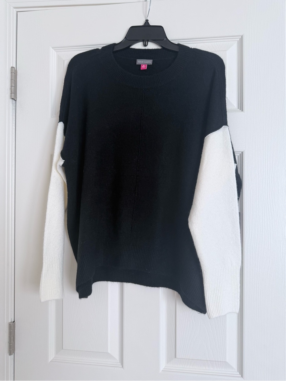 Vince Camuto Black Sweater with White Sleeves - Colorblock Crewneck